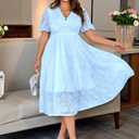 EYWOL Plus Size Wedding Guest Dress: Cocktail Dresses for Women - Brunch Dress with Sleeves - A Line Elegant Party Prom Blue (Blue, XXL)