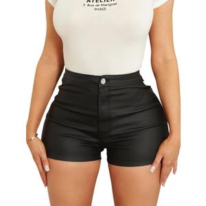 hibshaby Faux Leather Shorts for Women Sexy High Waist Black Pu Leather Shorts (Medium)