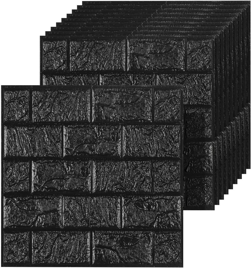 40 PCS 3D Wall Panels Peel and Stick Faux Foam 11.8"*11.8" Black Brick Wallpaper for Walls 3D Wall Tiles Faux Brick Paneling Self-Adhesive Wallpaper for DIY Interior Wall Decor