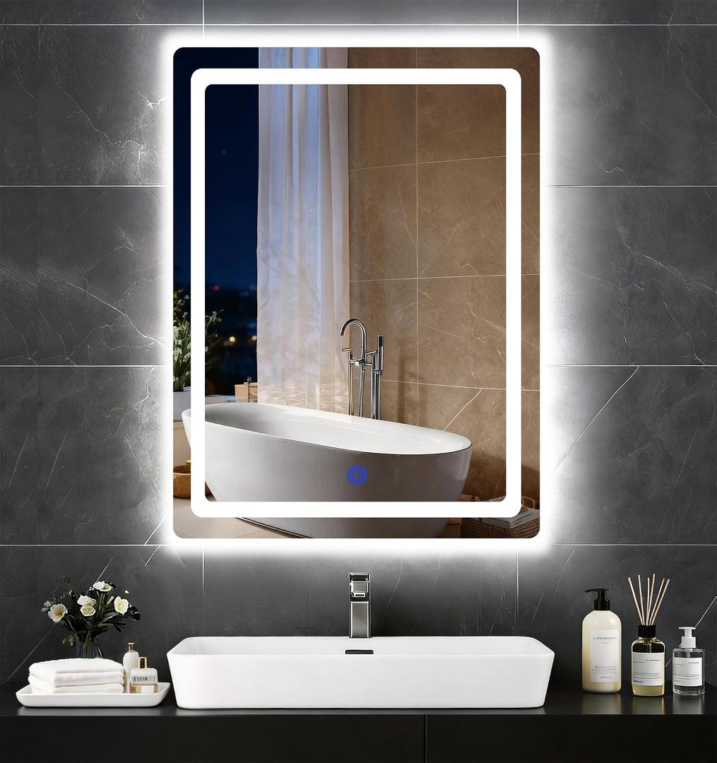 18“ x 24” LED Bathroom Smart Mirror, Rectangle Mirror with Three Color Light Temperature Brightness Settings,Backlit + Front Lit,Wall-Mounted Vanity Mirror with Memory Function