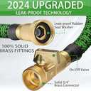 J&B XpandaHose 100ft Expandable Garden Hose with Holder - Heavy Duty Superior Strength 3750D - 4 -Layer Latex Core - Extra Strong Brass Connectors and 10 Spray Nozzle w/Storage Bag (Green 100)