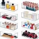 8 PACK Clear Organizer Bins Deep Drawer Organizer Bins Stackable for Cutlery Vanity Storage Bins for Bathroom Kitchen Office Desk Organizing
