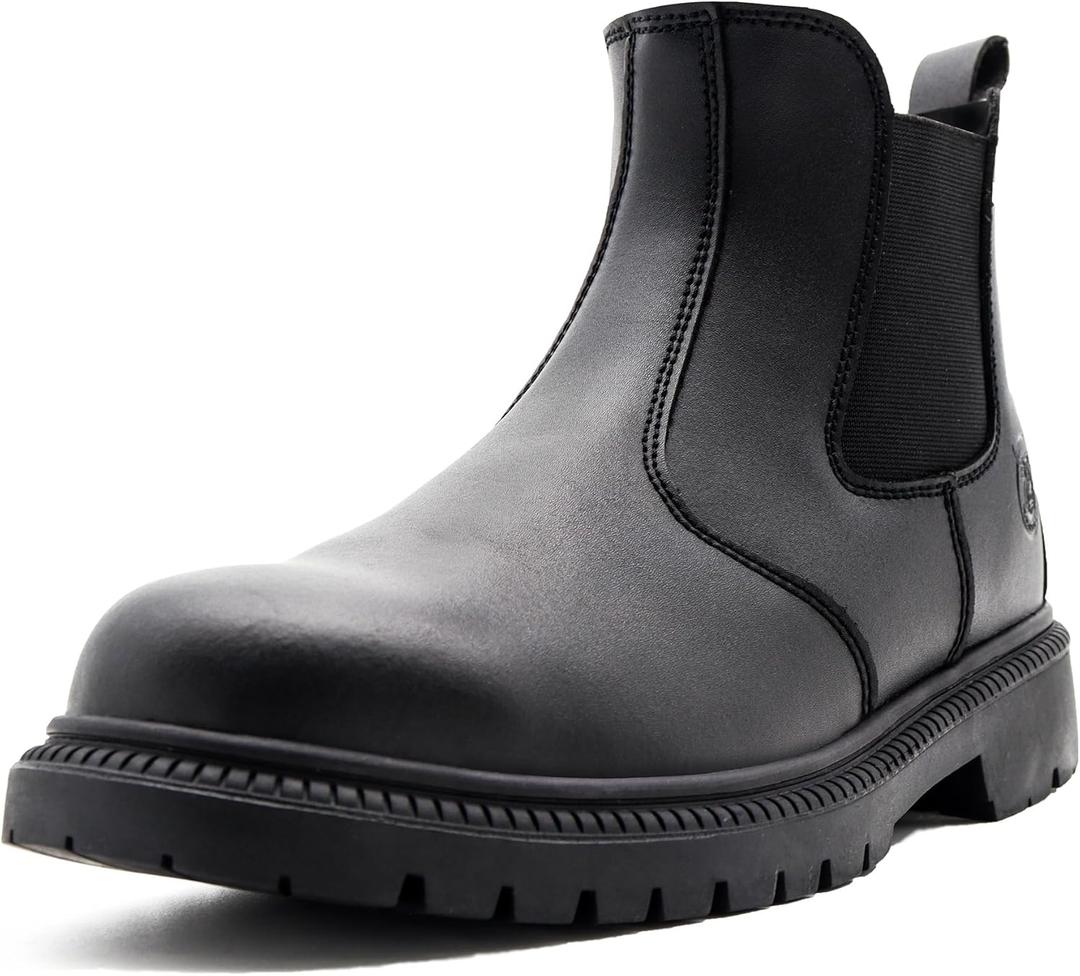 ZERVRTON Steel Toe Work Boots for Men, Slip-on Work Boots, Men's Industrial & Construction Shoes, Waterproof Safety Boots, Non-slip, Comfortable, Lightweight (9.5, Steel Toe Black)
