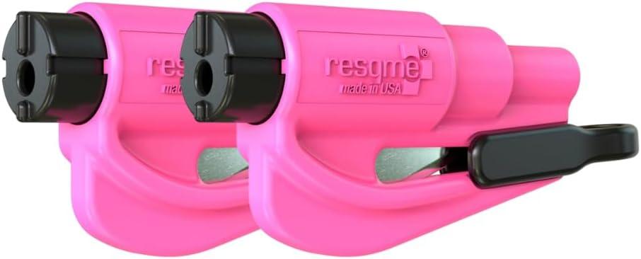 resqme Pack of 2,The Original Emergency Keychain Car Escape Tool, 2-in-1 Seatbelt Cutter and Window Breaker, Made in USA, Pink - Compact safety hammer