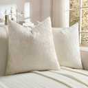 FUTEI Cream Flannel Throw Pillow Covers 16x16 Inch Set of 2,Soft Crushed Dimensional Textured Cushion Cases,Modern Home Decor for Couch Living Room