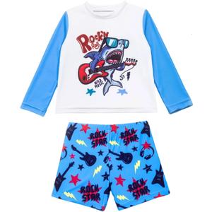 Toddler Swimsuits Boy 2t Bathing Suits Boys Swim Shirt Long Sleeve Swimming Set (Blue)