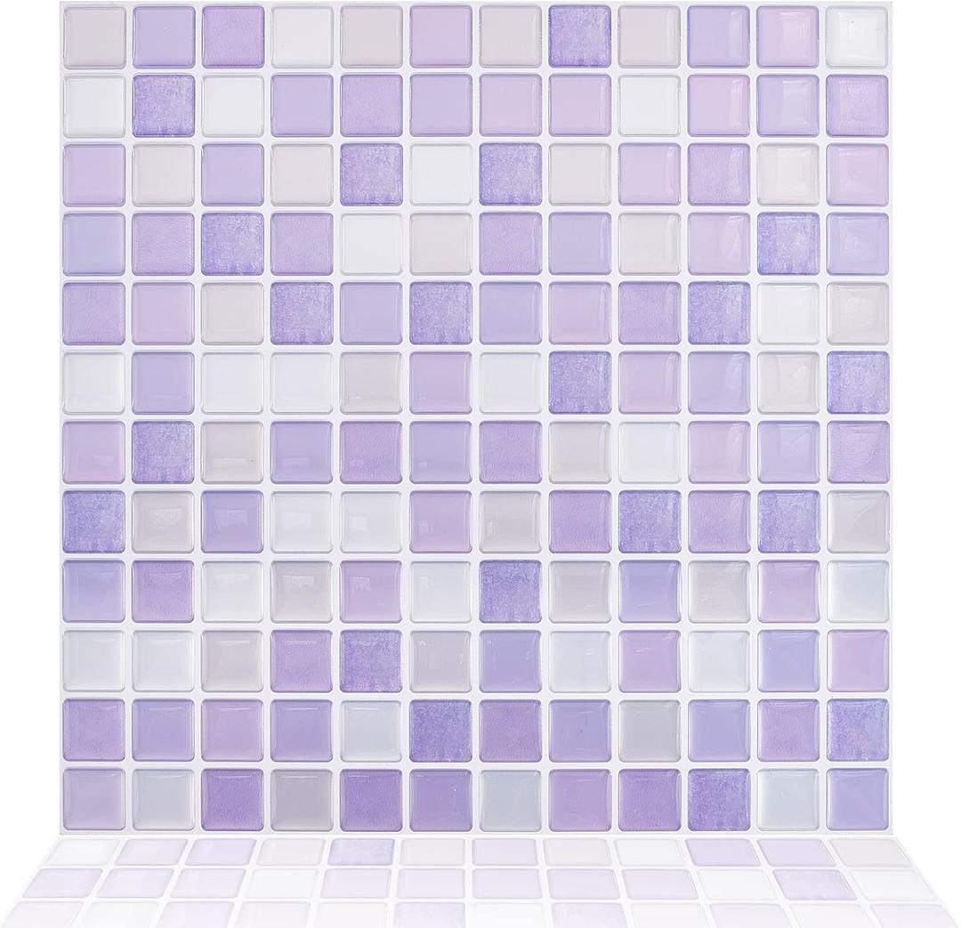 PH PandaHall 5pcs Peel and Stick Backsplash Purple Square 3D Mosaic Removable Tile Stickers Self Adhesive Tiles Stick-on Vinyl Wall Tiles for Kitchen Bathroom Home Decor, 9.3" X 9.3" Covering 3 Sq.ft