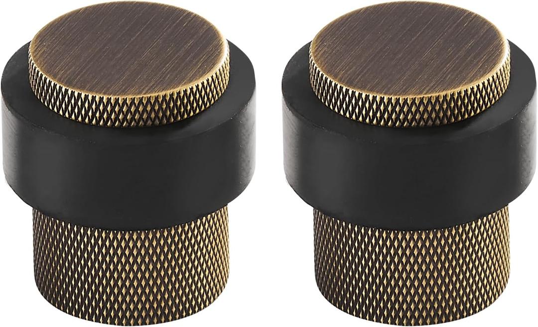 Solid Brass Door Stopper Heavy Duty Cylindrical Floor Mount Door Stop with Rubber, Wall Protector Mounted Doorstop Protect Door Knobs, 1-3/5" Height, 2 Pack, Bronze