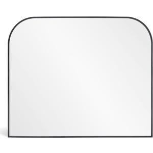 Modern Large Wall Mirror, Modern Mantel Minimalist Home Decor, Brushed Black Metal Framed Arched Mirror for Living Room, Bedroom, Fireplace, Mantle, Entryway, Bathroom, 36" x 30", Black