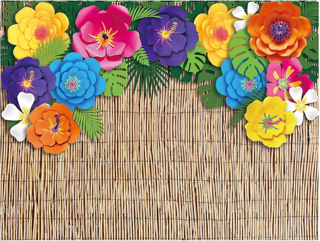 VitalCozy 7x5ft Fabric Hawaiian Beach Photography Backdrop Aloha Luau Party Decorations Tropical Hibiscus Flower Palm Leaves Reed Luau Banner Background Props Birthday Party Supplies