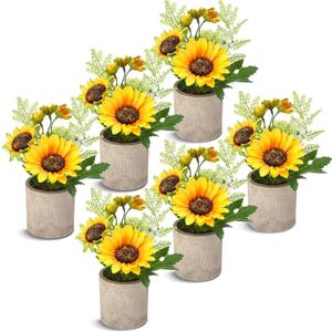 Zeyune 6 Pcs Summer Sunflowers Artificial Flowers Bouquet with Pots Rustic Faux Fake Sunflower Tables Centerpieces for Wedding Home Dining Kitchen Decorations