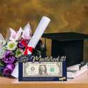 Mastered it Graduation Gifts Navy Blue & Gold Wooden Grad Money Holder Graduation Cash Holder for Master's Degree Decorations Class of 2026 Cash Envelopes Gifts