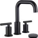 Widespread Bathroom Faucet Matte Black, 8 inch 2 Handles 3 Hole Black Bathroom Faucet with Pop Up Drain Assembly and Water Faucet Supply Hose, Black Bathroom Faucets for Sink 3 Hole CH3166BK