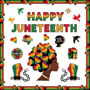 61Pcs Happy Juneteenth Bulletin Board Decorations Set June 19th Freedom Day Classroom Door Wall Chalkboard Decor for Classroom School African Afro American Festival Supplies