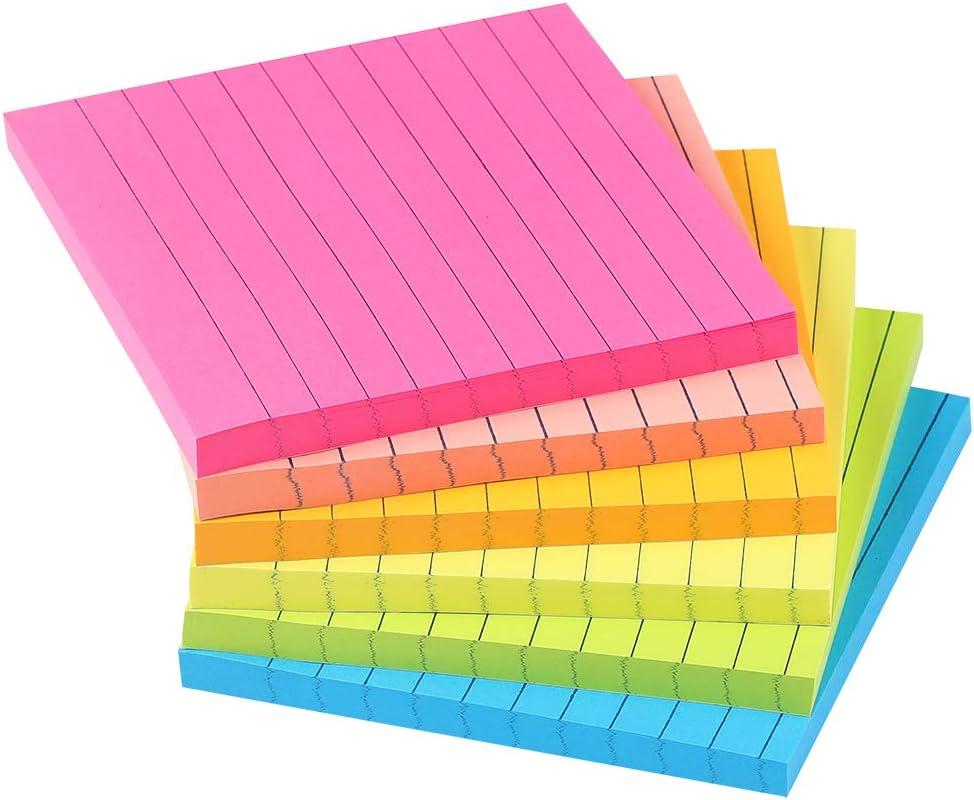 Vanpad Lined Sticky Notes 4X4 in Bright Ruled Post Stickies Colorful Super Sticking Power Memo Pads Strong Adhesive, 8 Pads/Pack, 72 Sheets/pad