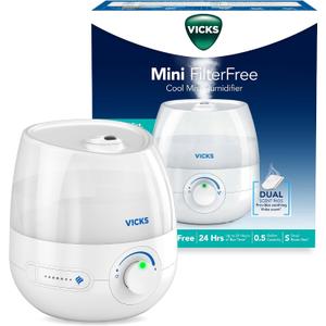 Vicks Mini Filter Free Cool Mist Humidifier, Small Room Variable Mist Control Works with Vicks VapoPads