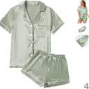 4Pcs Womens Satin Silky Pajama Sets Short Sleeve Shirt XS-4XL Floral Pajamas Set Soft PJ Loungewear Sleepwear (Medium)