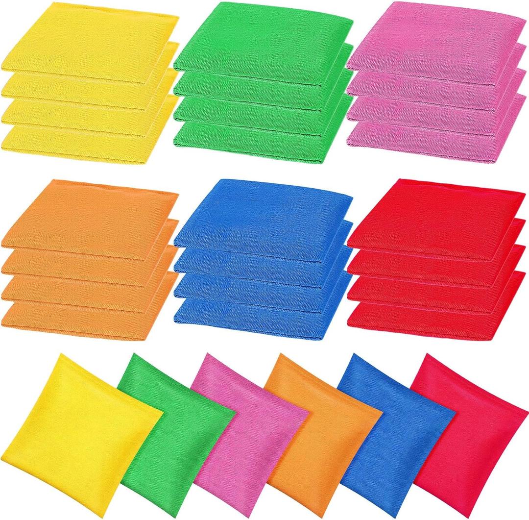 36 Pieces 5" x 5" Nylon Bean Bags for Tossing Colorful Cornhole Bean Bags Set for Kids Hand Tossing Family Game for Cornhole Party Supplies(Vivid Color,Classic)