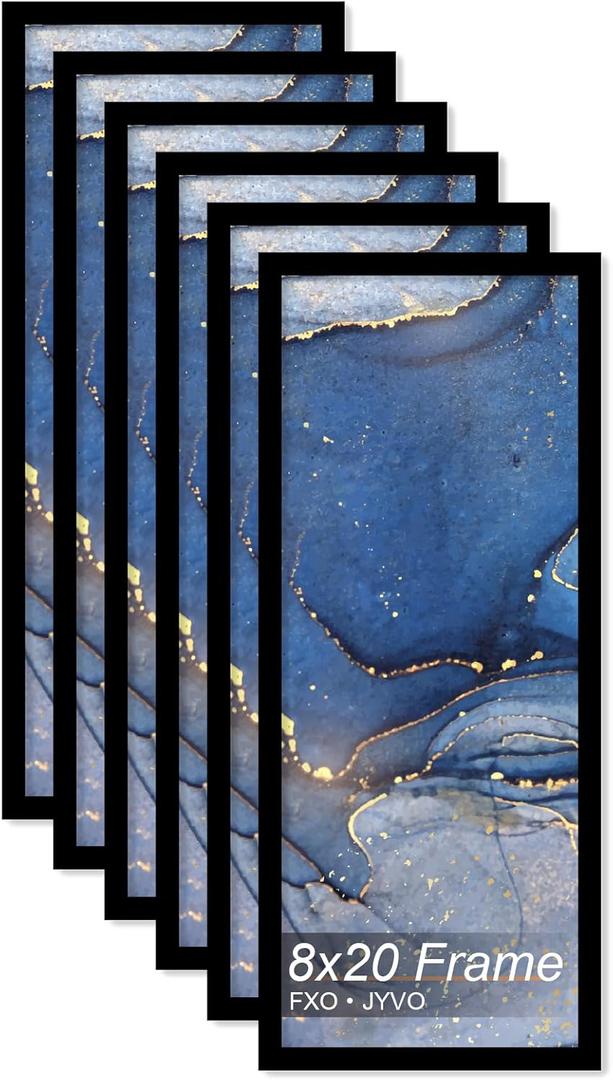 8x20 Picture Frame Set of 6, Black Frame for 8 x 20 Inch Picture Poster Photo, Light Weight and High Transparent 8 by 20 Frame for Wall