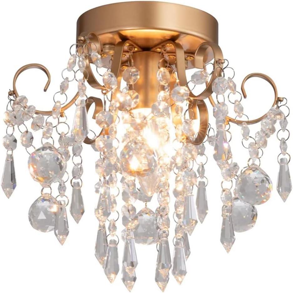 Small Crystal Chandelier Flush Mount Ceiling Light Fixture Bedroom Hall Entryway