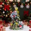 Hodao Christmas Mouse Figurine Tree Decor  Hand-Painted Resin with Glitter, Ladder, Star Topper, Candy Ornaments, Garland  Indoor Holiday Tabletop Statue for Home, Bedroom, Office, Winter Gift (Xmas Tree-red)