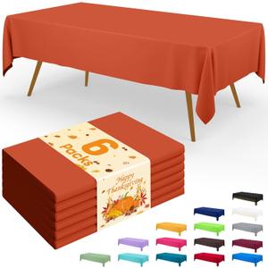 Smiry Disposable Table Cloth - 6 Pack, 54 x 108 Inch Waterproof Rectangle Tablecloths for Parties, Decorative Plastic Table Cover, Leakproof & Sturdy, Orange