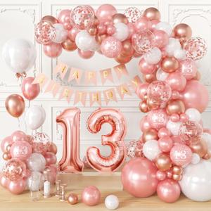 13th Birthday Decorations for Girls, (Total 100pcs)13th Birthday Balloons 18/12/10/5 Inches for Garland Arch, Happy 13th Birthday Banner,13 Year Old Girl Birthday Decorations