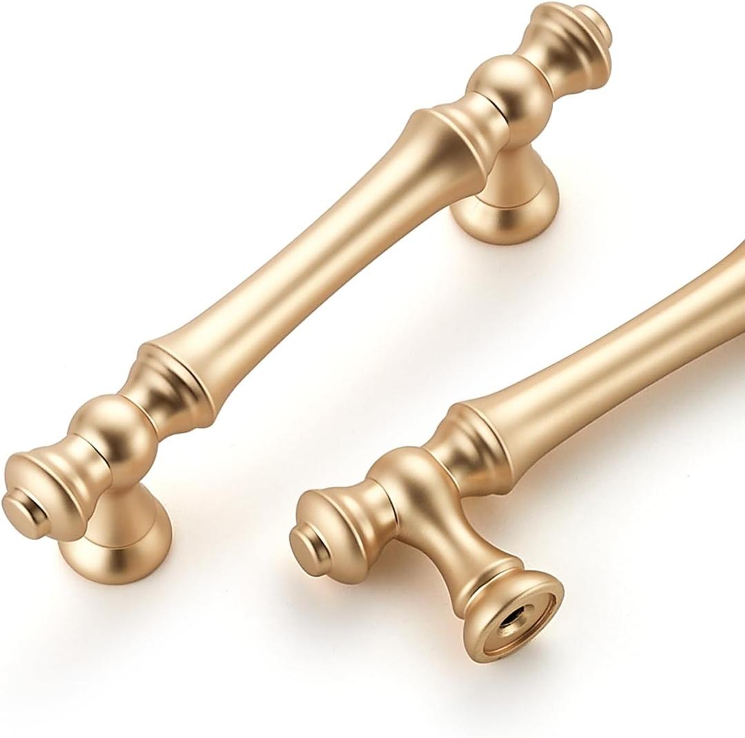 10 Pack 3 Inch (76mm) Center to Center Brushed Gold Cabinet Pulls, Kitchen Handles for Cupboards & Drawers