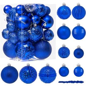 41PCS Navy Blue Christmas Ornaments Set - Shatterproof Christmas Tree Ornaments with Icicle for Holiday Party - Vintage Xmas Decorations in 4 Sizes