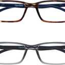 OPULIZE BLU Blue Light Blocking Reading Glasses for Women Men, Cool Round Frame with Anti-Glare, UV and Eyestrain Protection (2-pack Brown / Grey)