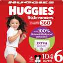 Huggies Size 6 Baby Diapers, Little Movers HuggFit 360 Baby Diapers with 360 Waistband, Size 6 (35+ lbs), 104 Count (2 Packs of 52)