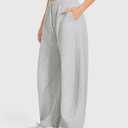MOOSLOVER Women Barrel Sweatpants Baggy Wide Leg Pants Elastic Waisted Drawstring Lounge Sweat Pants with Pockets (Gray)