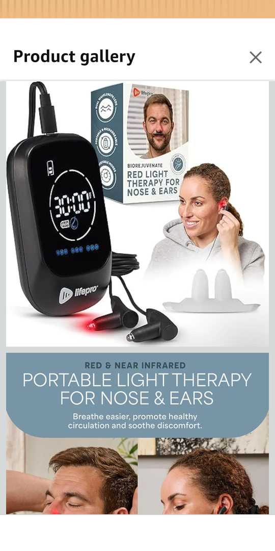 Lifepro Red Light Therapy Device for Nose & Ears, Rechargeable Near Infrared Nasal Therapy for Sinus and Ear Pain Relief, Effective Red Light Solution for Sinuses, Compact and Portable Therapy Tool