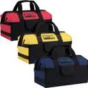 HISEA 3 Pack Heavy Duty Tool Bag with Storage Pockets, 16-Inch Tools Organizer Tote with Wide Base, Waterproof Durable Tool Bags with Zipper for Electrician, Tradesman (Red, Yellow, Blue)