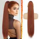BARSDAR Auburn Ponytail Extension - 30 Inch Long Straight Drawstring Ponytail Hair Extensions for Women, Soft Synthetic Clip in Pony Tails Hairpieces Fake Ponytail Daily - Auburn