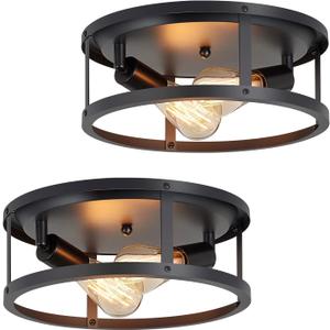 13 inch Black Flush Mount Ceiling Light Fixture,2-Light Hallway Light fixtures Ceiling,Light Fixtures Ceiling Mount for Kitchen,Farmhouse,Bedroom (2 Pack)