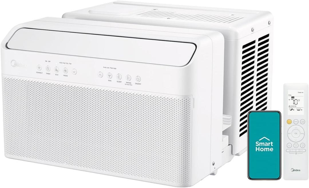 Midea 12,000 BTU U-Shaped Smart Inverter Window Air ConditionerCools up to 550 Sq. Ft., Ultra Quiet with Open Window Flexibility, Compatible with Alexa/Google Assistant, 35% Energy Savings 