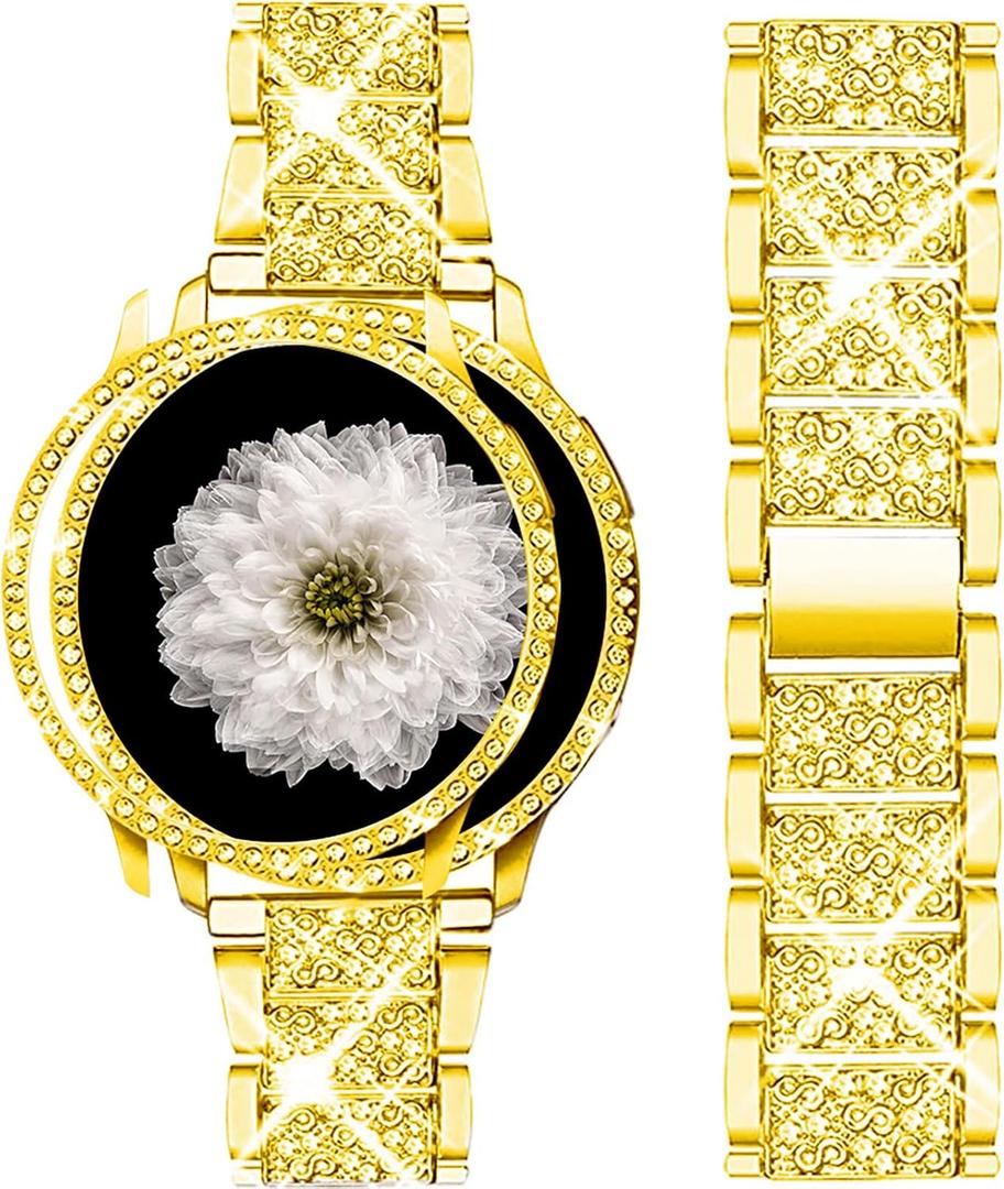 Mosonio Band ONLY Compatible with Samsung Galaxy Watch 6 40mm / 44mm, 20mm Bling Metal Galaxy Watch 6 Band with Bling Protective Cover Case for Women, Bling galaxy watch 6 Replacement Strap for Daily wear (Color & Size Optional (Gold)