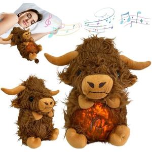 JULIDREAM Anxiety Relief Koala Highland Cow, Breathing Teddy Anxiety Bear with Calming Music, Lights, Sleeping Otter Plush, Soothing Highland Cow for Adults & Kids, Stress Relief Stuffed Animal
