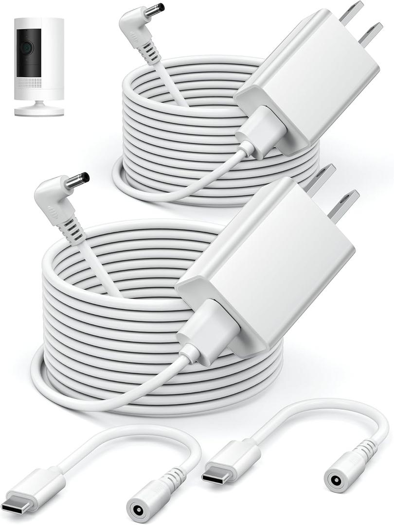 WUKUR 2 Pack Power Adapter Compatible with Ring Stick Up Cam Battery/Plug-in 3rd Gen/2nd Gen & Ring Pan Tilt Stick Up Camera, Indoor/Outdoor Charger Weatherproof Power Cord, 4M/13.1Ft Long