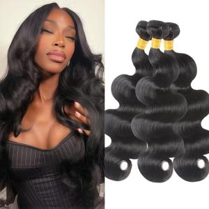 Body Wave Human Hair Bundles 24 26 28 Inch Black 3 Bundles for Black Women 12A Virgin Human Hair Deals Double Weft Quick Brazilian Hair Weave