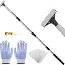 Floor Scraper, 31" to 61" Scraper Tool Long Handle with 4-inch Razor Blade Stainless Steel Material Adjustable Cleaning Glass Wall Gum Paint Tile Glue Linoleum Carpet Sturdy Durable
