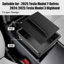 Car Armrest Organizer for Tesla Model 3 Highland 2024-2025 Model Y Juniper Armrest Upper Storage Box(Not Compatible with Mode 3 2017-2023 & Model Y 2019-2024)