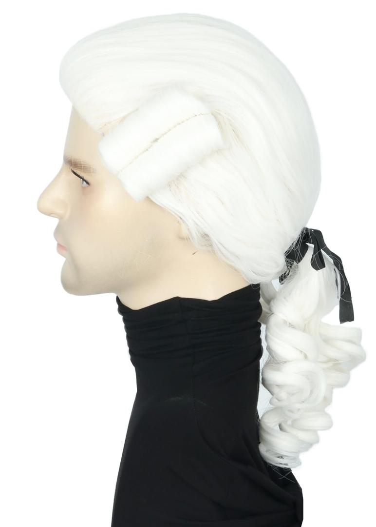 Topcosplay Men or Women Colonial Historical Judge Costumes Wig White Halloween Wigs