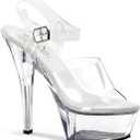 Pleaser Women's Kiss-208 Ankle-Strap Sandal (Clear/Clear), 8