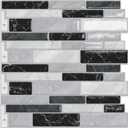 DEWOO Kitchen Backsplash Self Adhesive Wall 3D Marble Tiles Peel and Stick Bathroom, Black Mosaic (10-Sheet, 12"12") (Gray)