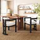 Christopher Knight Home Loftia Dining Chairs Set of 2, Upholstered Seating Kitchen Chair, Curved Backrest Accent Dining Chair, Wood Frame Armchair, Fabric Dining Chairs for Restaurant Cafeteria, White