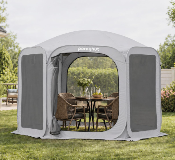 Porayhut Pop up Screen House Tent Sun Shelter with Breathable Mesh Doors,Portable Camping Tent with Detachable Waterproof Floor, 10x10FT Screen Canopy Outdoor for Family Friends Party in Backyard,Park