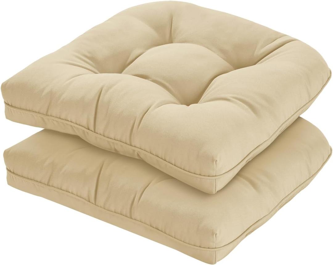 19x19 Outdoor Chair Cushions Set of 2, Wicker Patio Furniture Cushions with Tufted Buttons, Thick Outdoor Seat Cushions for Lawn Chairs, Overstuffed and Water Resistant, Khaki
