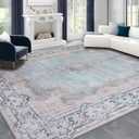 DECOMALL Maila Washable Rug, Traditional Oriental Rug,Vintage Distressed Large Carpet for Living Room Bedroom, 9x12ft Blue